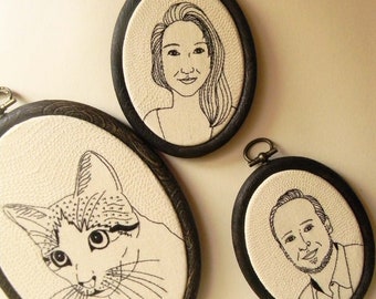 Custom Embroidery Family Portrait, Custom pet portrait, Custom Housewarming Wedding Anniversary Gift, Hand Stitched Portraits set of 3