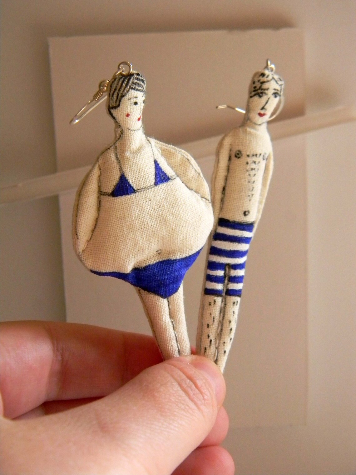 Swimmers Textile Earrings Set of 2 Handpainted Earrings Etsy