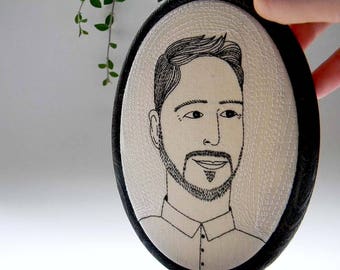 Personalized Portrait, Hand Stitched Portrait, Custom Made Embroidered Portrait, Boyfriend Husband Friend Portrait, Embroidery Hoop art