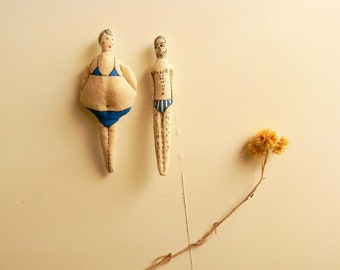 Sample Sale Set of 2 swimmer brooch hand made textile brooch, sea lovers gift, original work by polykatoikia