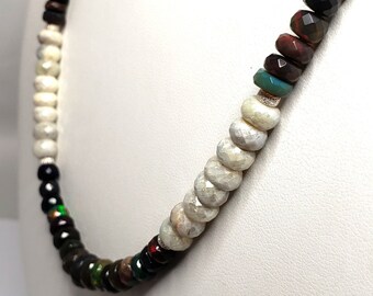 Black Welo Ethiopian Pearl White Sapphire Rondelle Necklace