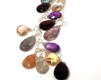 Labradorite sunstone amethyst citrine garnet teardrop pendant necklace