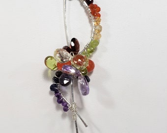 Rainbow gemstone sterling silver pendant necklace