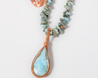 Larimar necklace with wire-wrapped larimar cabochon pendant