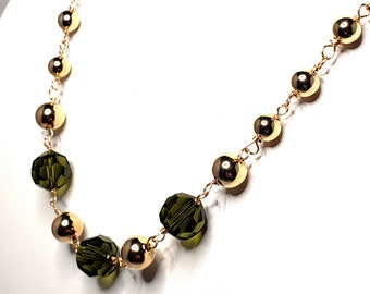 Swarovski Crystal Olivine Gold Beaded Necklace