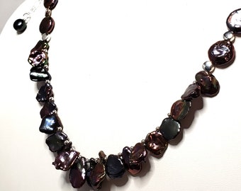 Black Keshi Coin Pearl Necklace High Luster