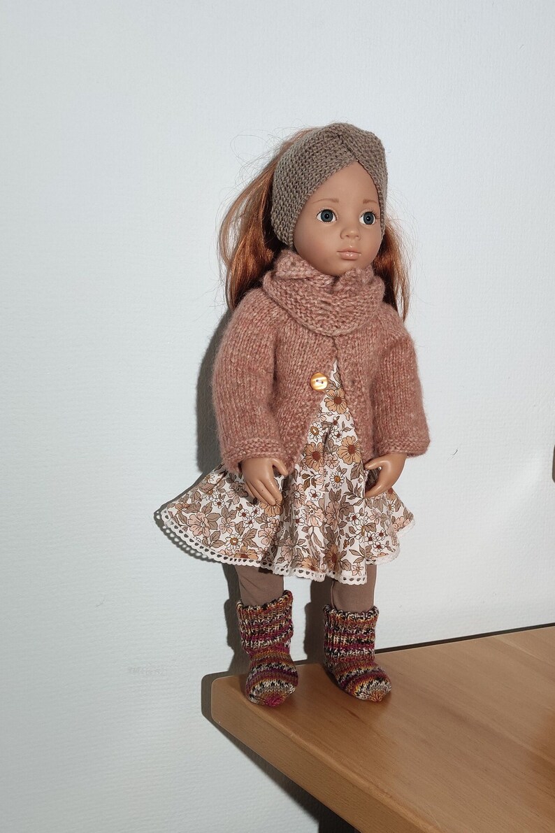 Puppenkleidung, Kleid, Jacke ,Leggings ,Haarband. Bild 7