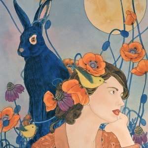 Writing Poetry- limited edition print of original mixed media painting