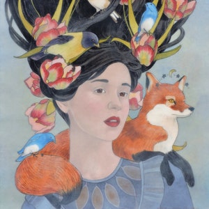 Celestial Fox- limited edition print of original mixed media painting