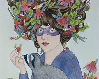 The Strawberry Thief- limited edition print of original mixed media painting
