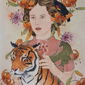 Tiger and Lily- limited edition print of original mixed media painting