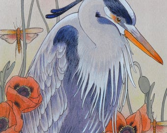 The Heron's Gold- limited edition print of original mixed media painting