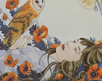 The Wandering Moon- limited edition print of original mixed media painting
