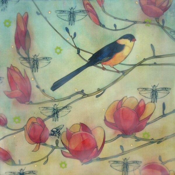 Magnolias at Sundown- original mixed media painting