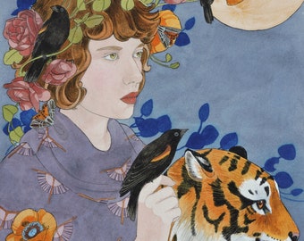 Tiger Moon- limited edition print of original mixed media painting