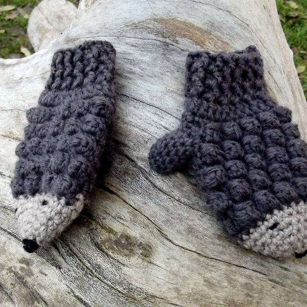 Hedgehog mittens, crochet mittens, womens mittens, handmade and warm accessory.Sizes adult small,medium and large