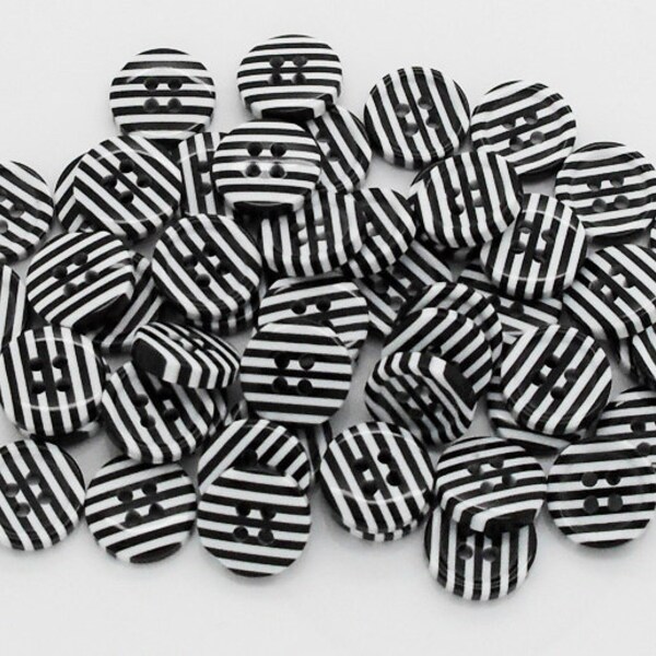 200 Zebra Print/Black and White Striped 4-hole Resin Buttons for Sewing, Scrapbooking, Crafting, and DIY Projects 13mm