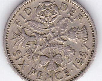 Great Britain 6 pence coin. lucky six pence. wedding sixpence. 1953-1967 circulated coins. Wedding gift. Bride gift.