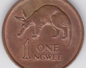 Aardvark copper coin - animal coin - Vintage 1983 copper coin from Zambia - collectible coins - coins for crafts - km9 9a
