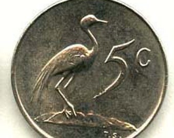 Coin Connoisseur - Vintage 5 cent coin from South Africa - Blue Crane - KM 67.1 67.2 - Uncirculated