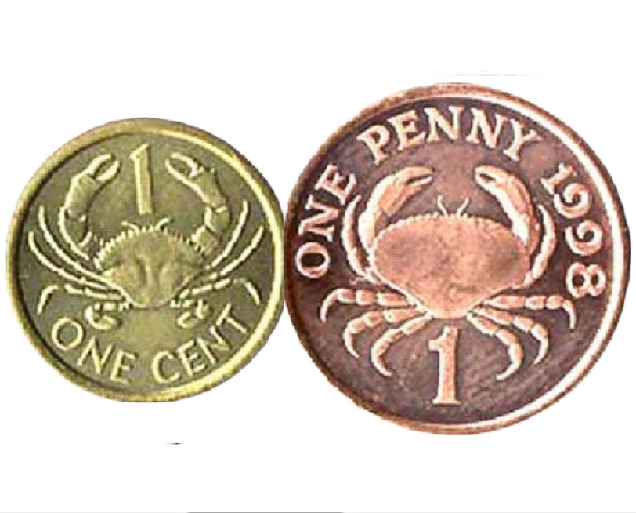 Crab Coin Duo: Seychelles Brass & Guernsey Copper Coins - Etsy Australia