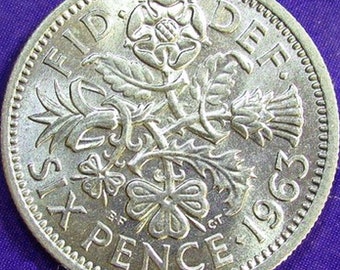Great Britain 6 pence coin. lucky six pence. wedding sixpence. circulated coins. Wedding gift. Bride gift. Random years 1950s 1960s