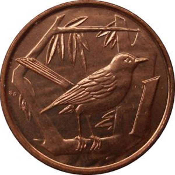 Coin Connoisseur - Cute copper Thrush bird coin from the Cayman Islands - KM87a - uncirculated