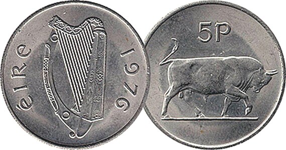 Irish Harp & Bull 1976 Ireland 5 Pence 