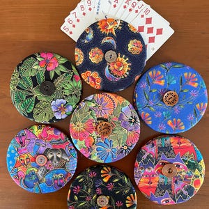 Porta-cartas de baralho em tecido Laurel Burch