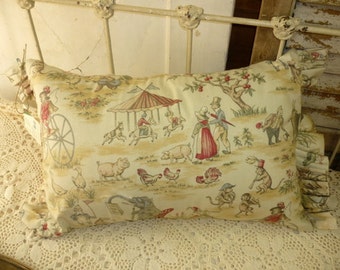 Children's Toile Pillow Cover