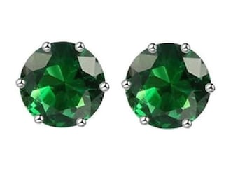 May Birthstone St Patrick Emerald Green CZ 4mm Stud Earrings .925 Sterling