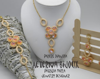 beading kit and tutorial Parure Diantha, beadwork, necklace, earrings, bracelet, bead pattern, bead tutorial, jewelry, jewels, instructions