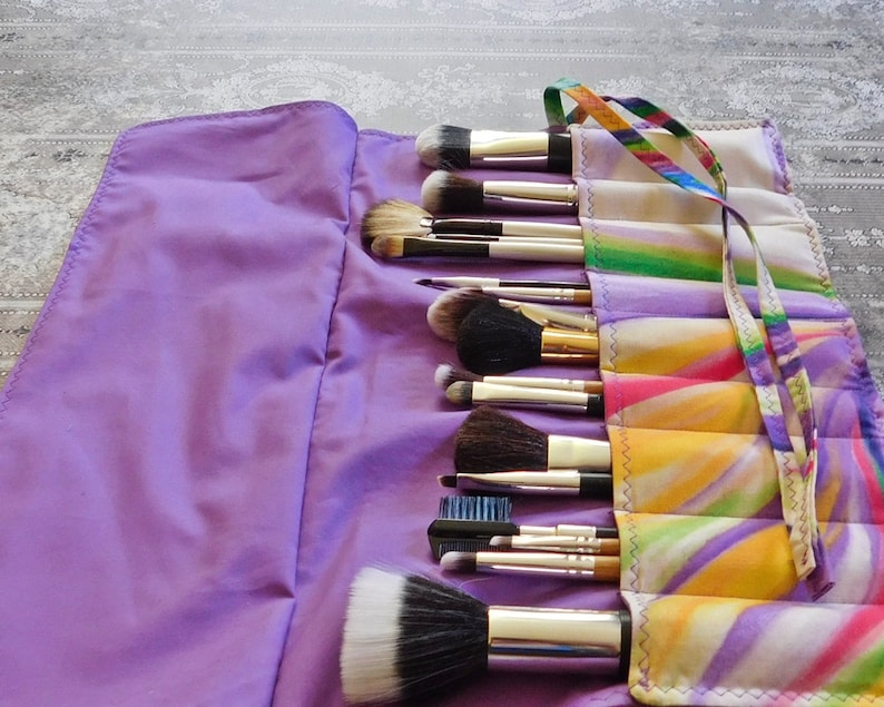 Brush Organizer Retro Swirl Makeup Brush Holder Makeup Brush Carrier Multi Colour Makeup Brush Roll Crochet Hook Case Teen Gift