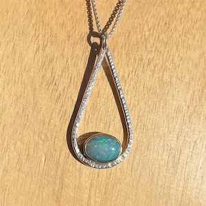 Rainbow opal pendant, Contemporary opal gold and silver necklace