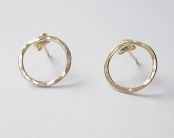 Hammered gold studs, solid gold circle studs, gold earrings, UK shop