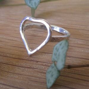 Hammered Sterling Silver Open Heart Ring - UK Size L / US Size 6