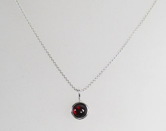 Silver and garnet pendant, silver and garnet necklace, Minimal necklace, January birthstone, UK shop