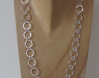 Silver circles necklace, hammered silver necklace, contemporary Scandinavian design,UK shop