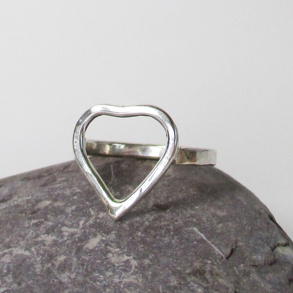Silver heart ring, open heart ring, love heart, UK shop