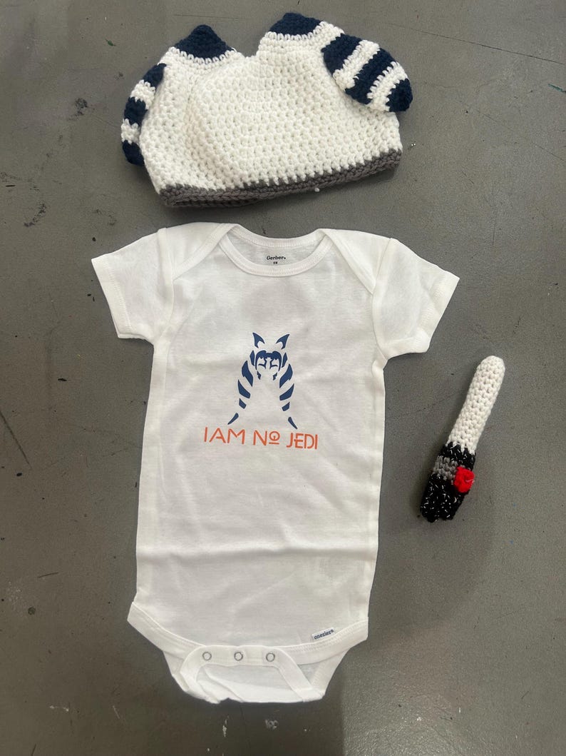 Ahsoka Tano Baby Set (“I Am No Jedi” onsie/hat/mini lightsaber) image 6