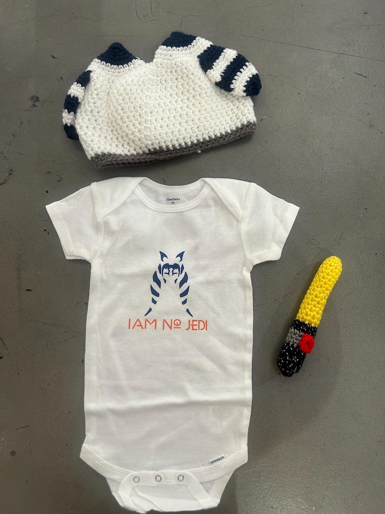 Ahsoka Tano Baby Set (“I Am No Jedi” onsie/hat/mini lightsaber) image 8