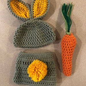 Bunny Baby Set (hat, diaper cover, plushie)