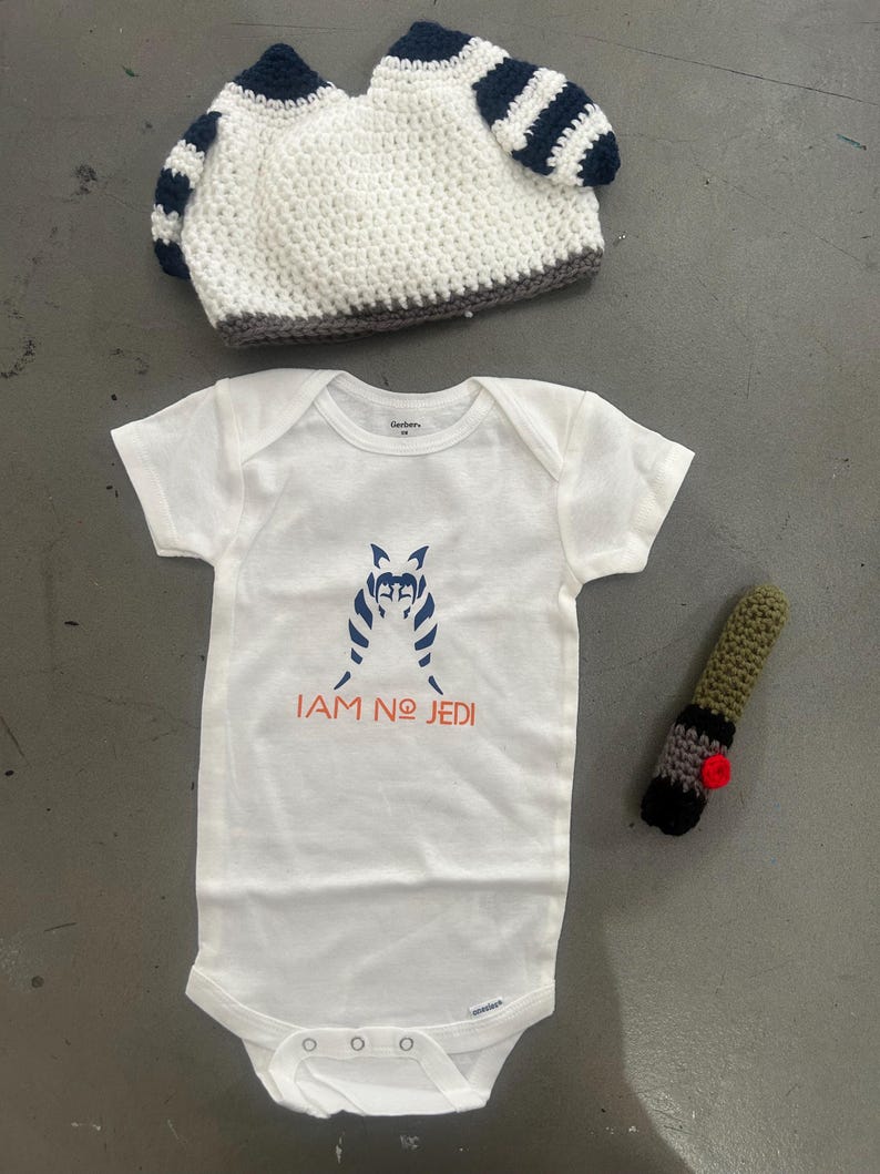 Ahsoka Tano Baby Set (“I Am No Jedi” onsie/hat/mini lightsaber) image 7