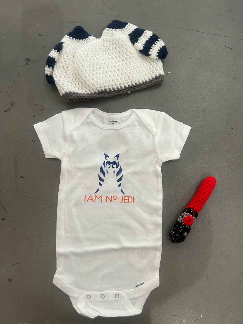 Ahsoka Tano Baby Set (“I Am No Jedi” onsie/hat/mini lightsaber) image 4