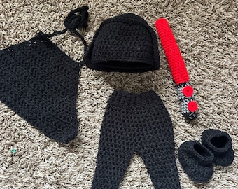 Darth Vader Baby Outfit (pants, Midi lightsaber, cape, booties, helmet)