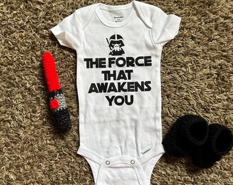 Darth Vader Baby Set ("The Force that Awakens You" onsie, booties, mini lightsaber)