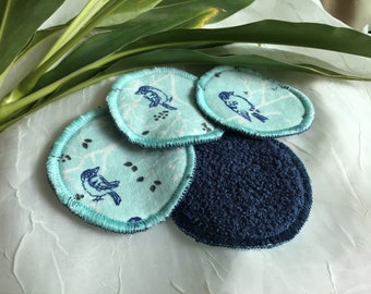 Set of 10- Bluebird Cotton Makeup Rounds, Reusable Facial Rounds