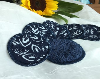 Set of 10- Navy Floral Cotton Makeup Rounds, Reusable Facial Rounds