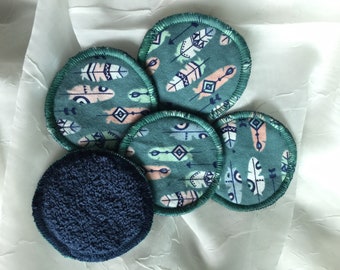 Set of 5- Chevron Feather Cotton Makeup Rounds, Reusable Facial Rounds