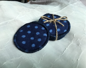 Set of 10 Cotton Makeup Rounds Navy Polkadot, Reusable Facial Rounds